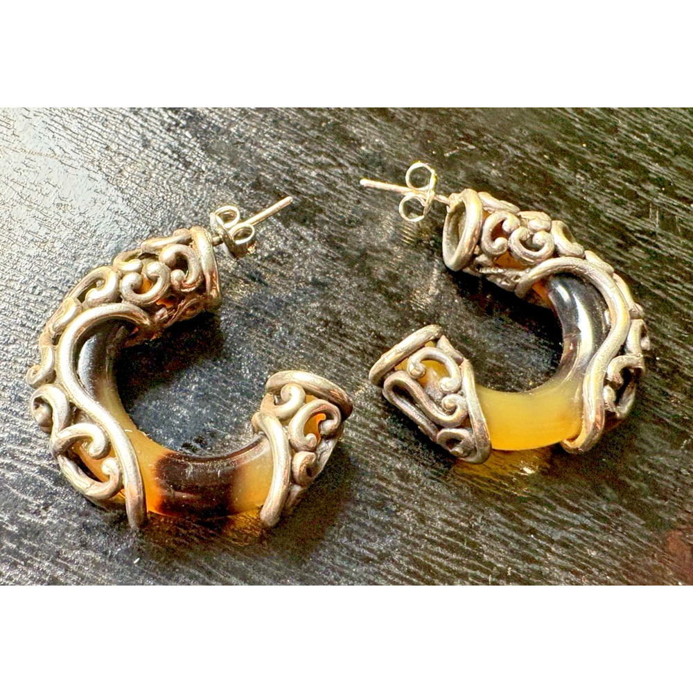 VIntage silver and tortoise shell earrings pierced 18.60g